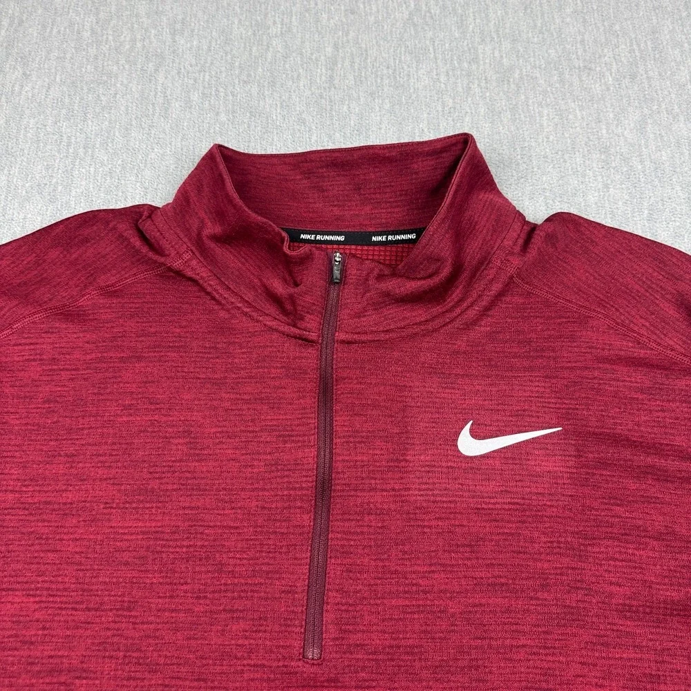 Nike Running Shirt Mens 2XL XXL Red 1/4 Zip Long Sleeve Dri-Fit Training Active